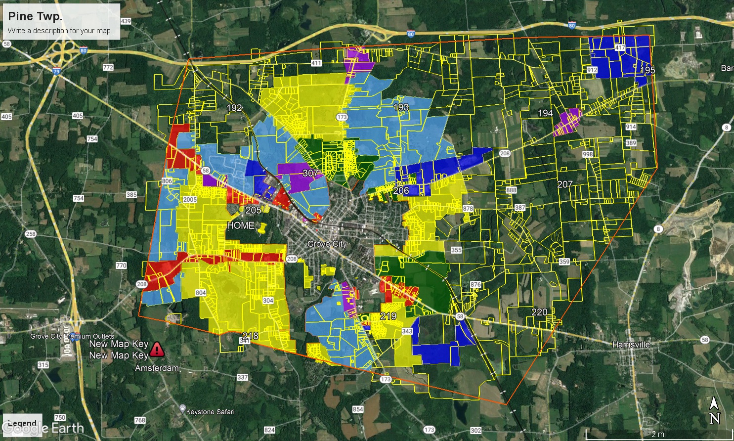 16-Google Earth Zoning Map - Pine Township Mercer County, PA